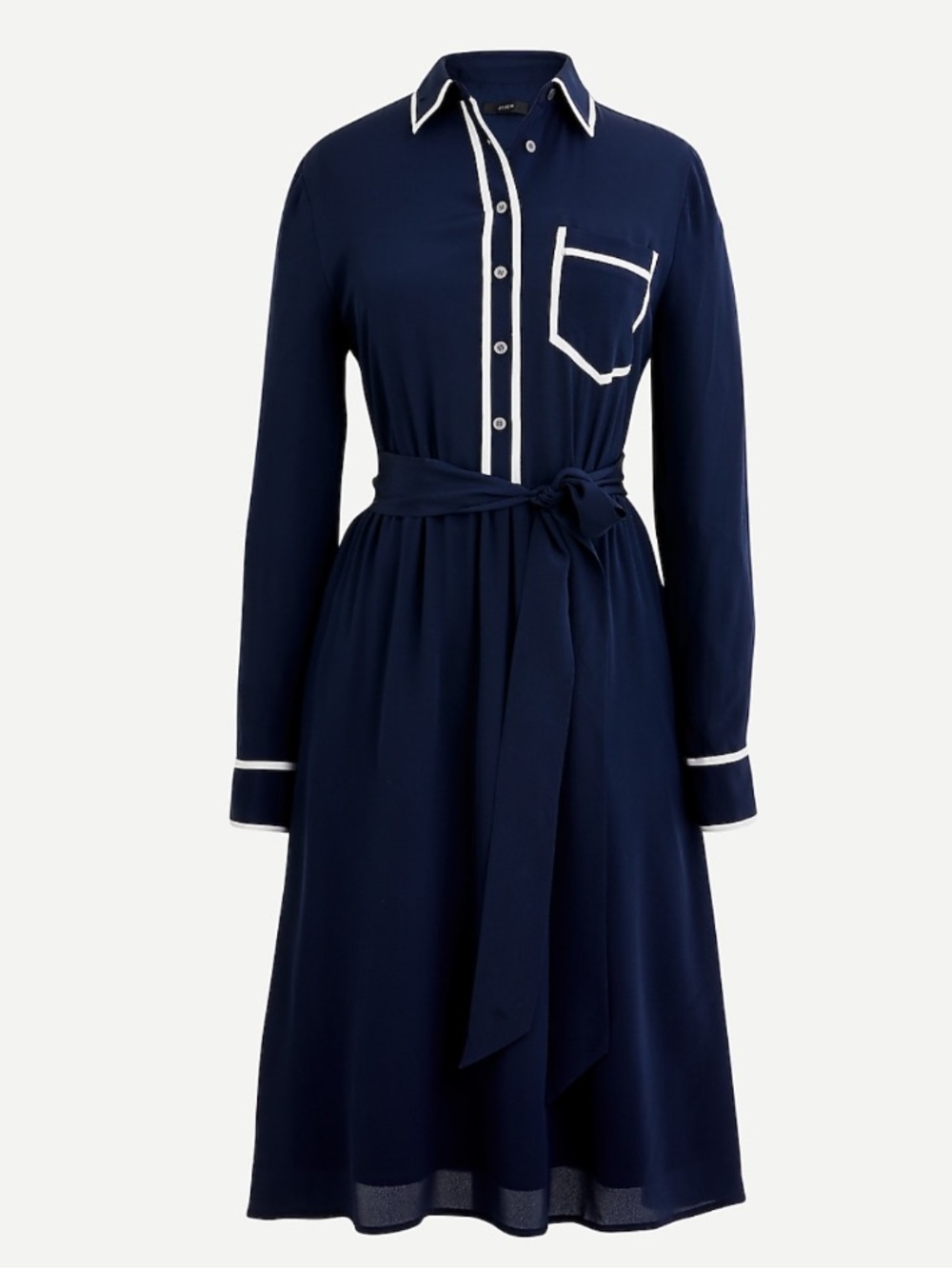 J Crew A-line Silk Shirt-Dress Navy Blue Size 14 NWT